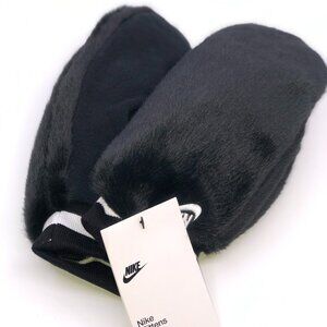 Nike Warm Faux Fur Mittens Black w/ White Trim Winter Soft Sz M/L, MSRP $35, NWT